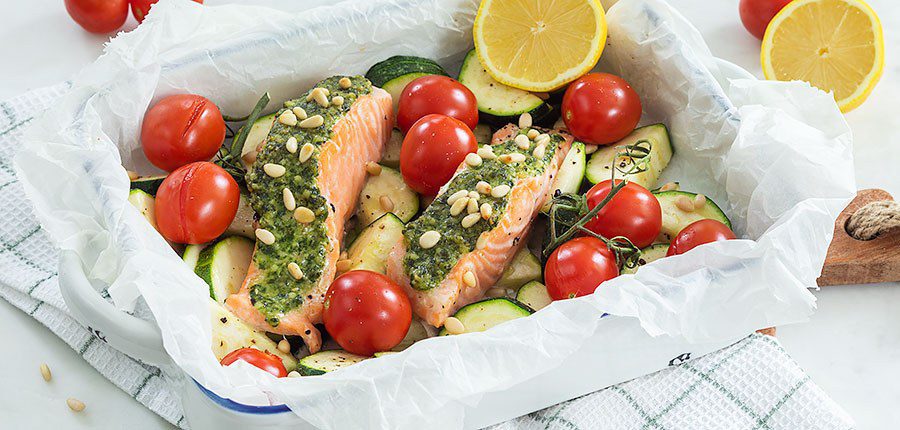 Zalm pesto uit de oven