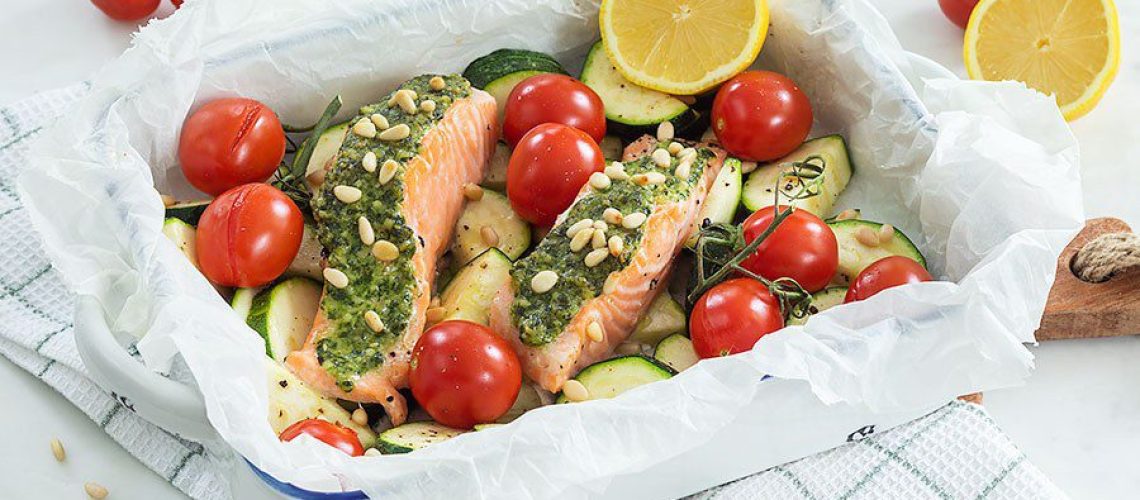 Zalm pesto uit de oven